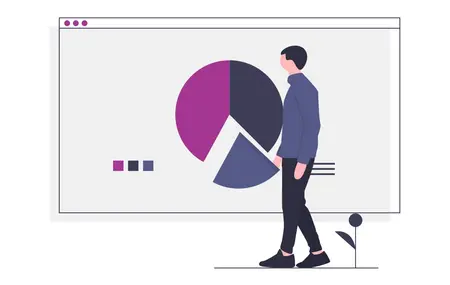 stilisierte Grafik eines Tortendiagramms mit Mensch davo
