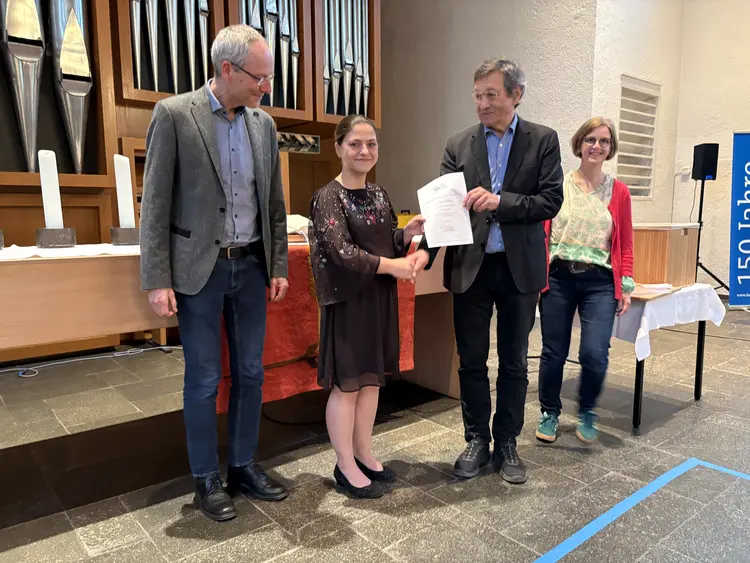 v.l.n.r. Prof. Dr. Michael Gese, Hanna Schiochet, Prof. Dr. Norbert Collmar, Kirchenrätin Karin Hank