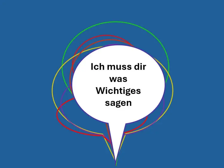 Sprechblasen, von denen nur die einzige, relevante lesbar ist