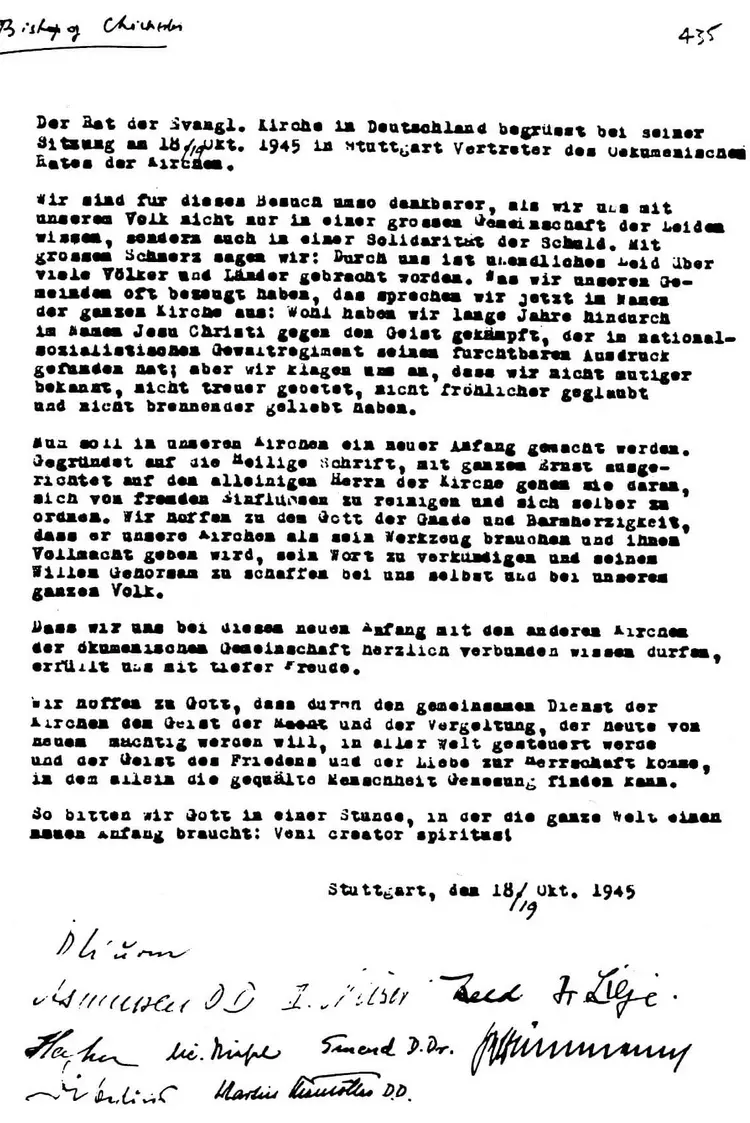 Der Originaltext des Stuttgarter Schuldbekenntnisses.