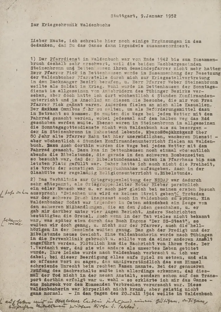 Aus der Kriegschronik der Kirchengemeinde Waldenbuch.