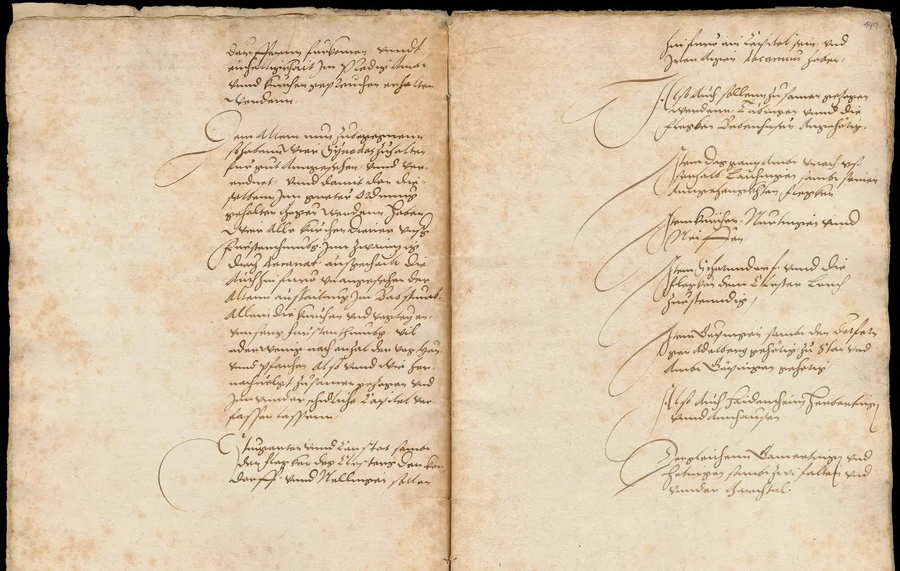 Zwei Seiten aus der württembergischen Synodalordnung von 1547. Zwei Seiten aus der württembergischen Synodalordnung von 1547.