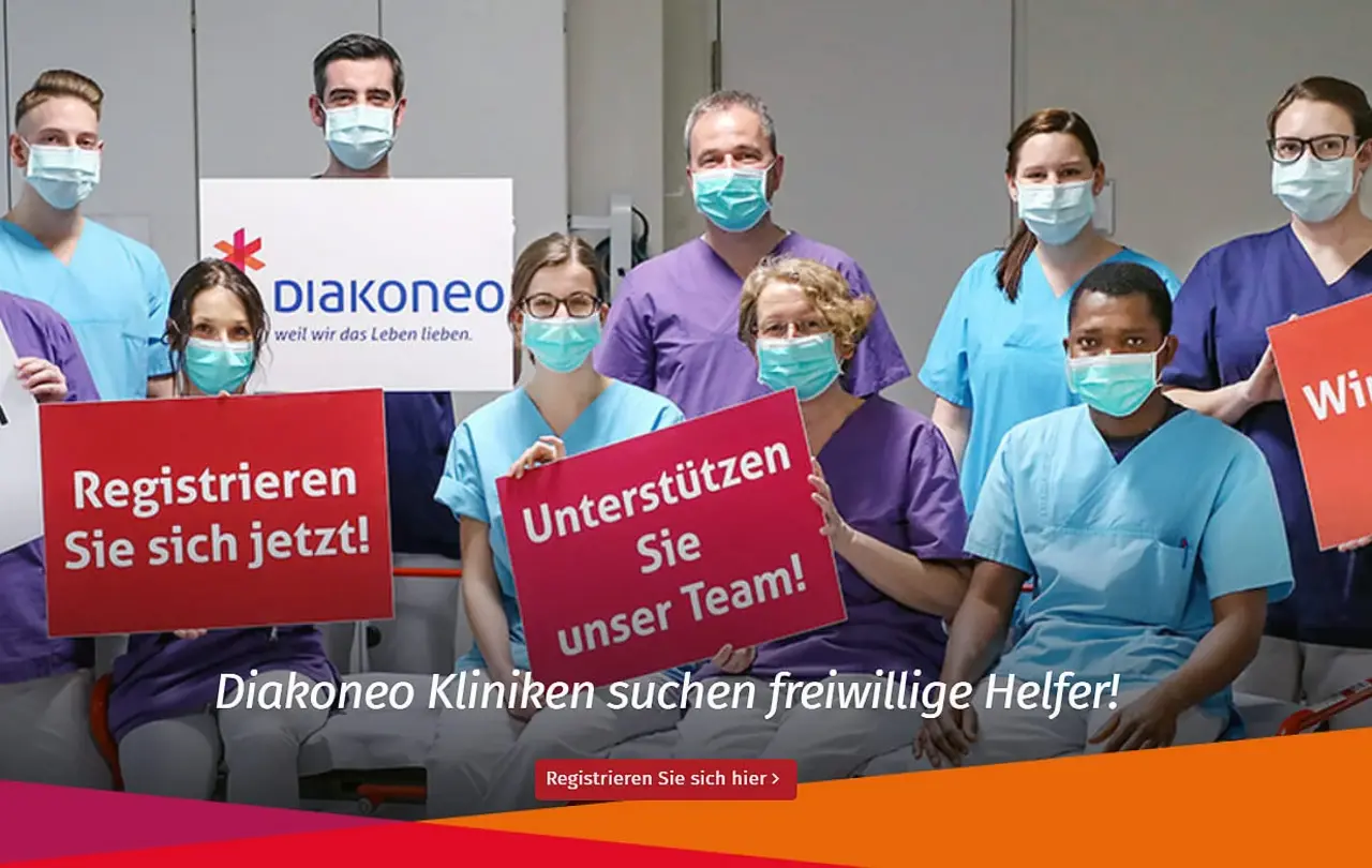 Auf seiner Homepage wirbt das Diakoneo um freiwillige Helfer.