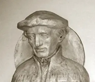 Gipsmodell von 1915 für eine der drei Bronzebüsten am Ringleuchter im Chorraum der St. Mang-Kirche (Pfingsten 1915-1968).