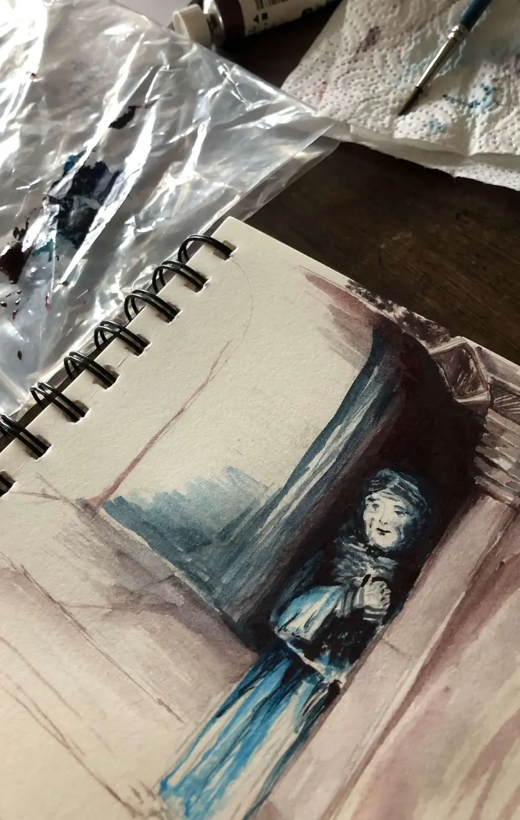 Die fertige Hanna auf dem Skizzenblock der Vikarin.