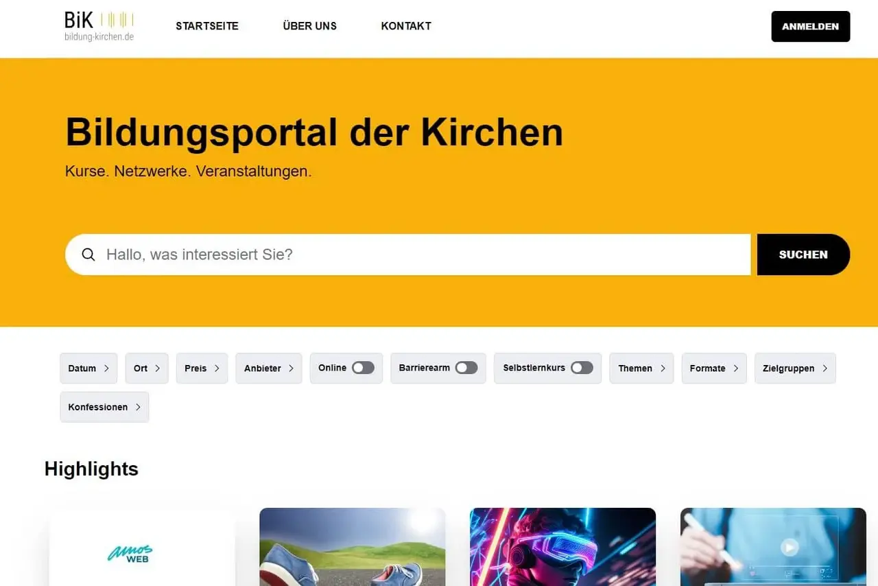 Startseite des Bildungsportals der Kirchen