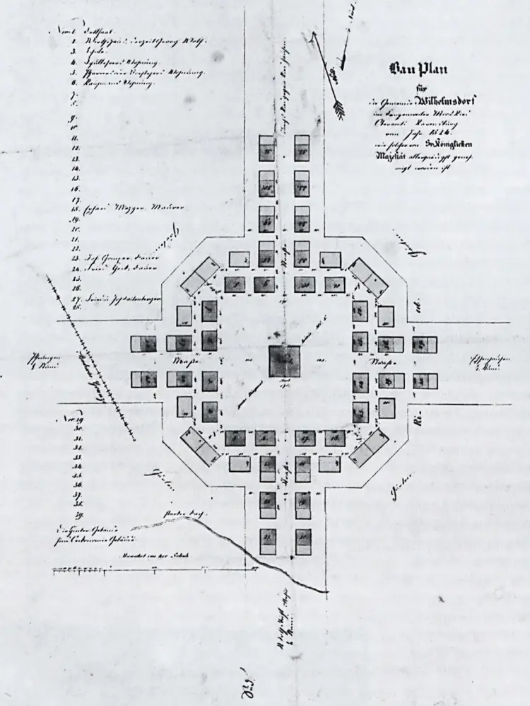 Der Bauplan der Neugründung Wilhelmsdorf.