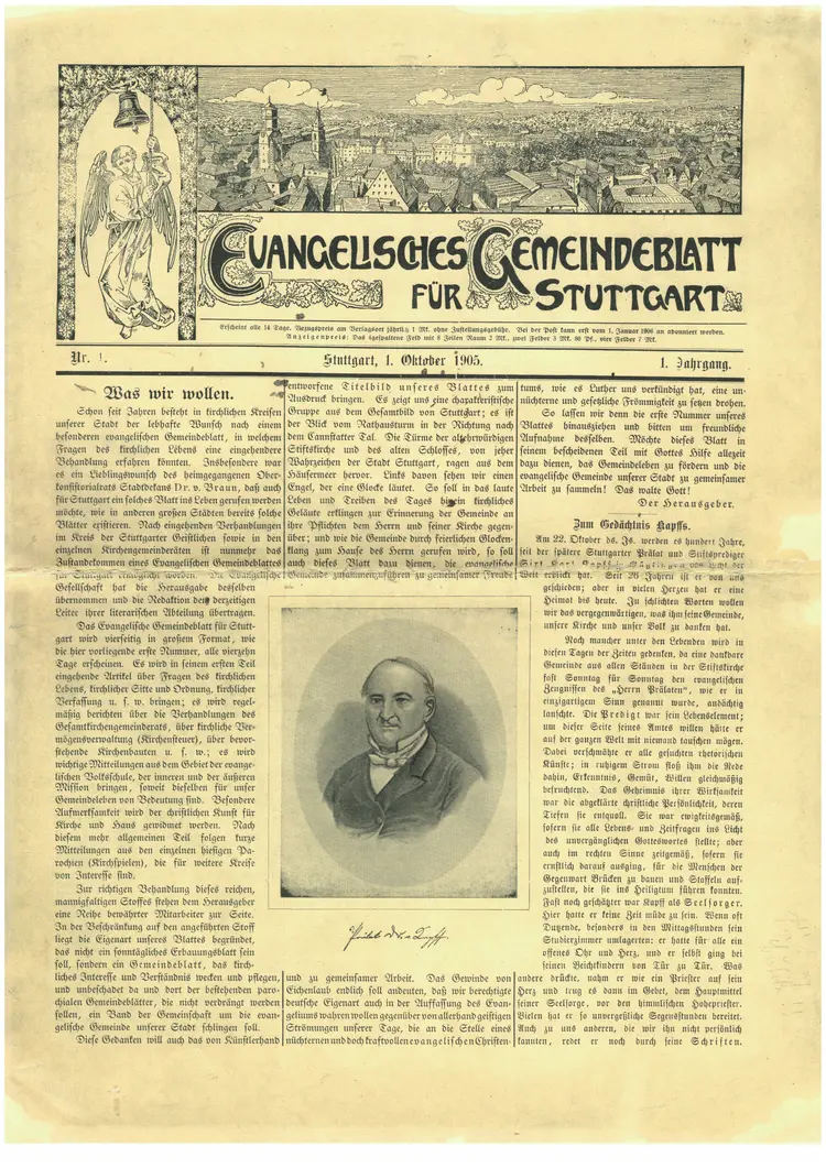 Titelseite der allerersten Ausgabe des Gemeindeblatts