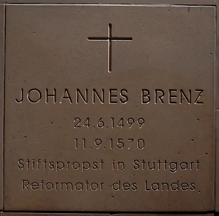 Grabplatte von Johannes Brenz in der Stiftskirche Stuttgart.