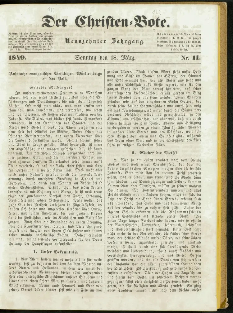 Titelseite am 18. März 1849