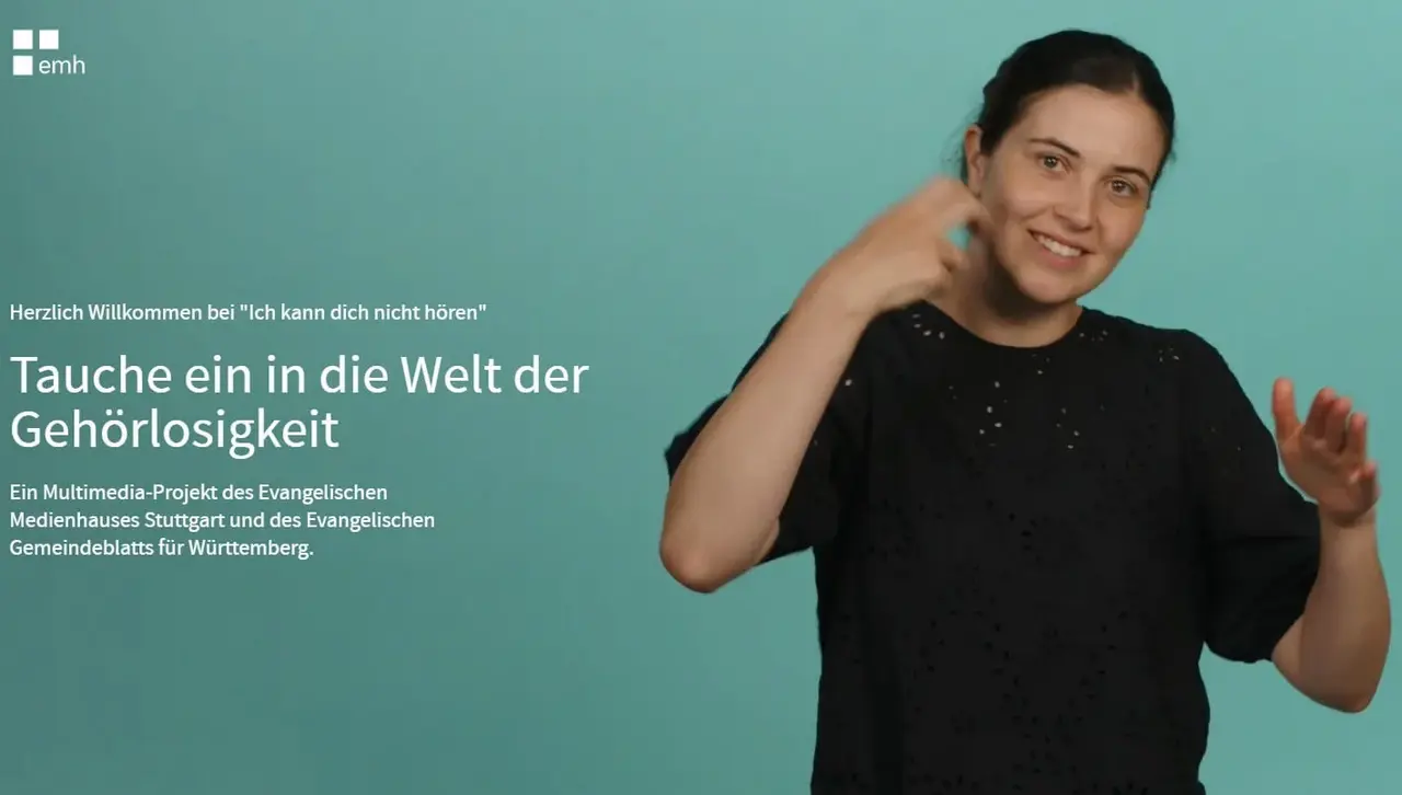 Hannah Häberle ist Gebärdendolmetscherin. Sie finden ein Interview mit ihr im Multimediaprojekt ichkanndichnichthoeren.de des Evangelischen Medienhauses Stuutgart.