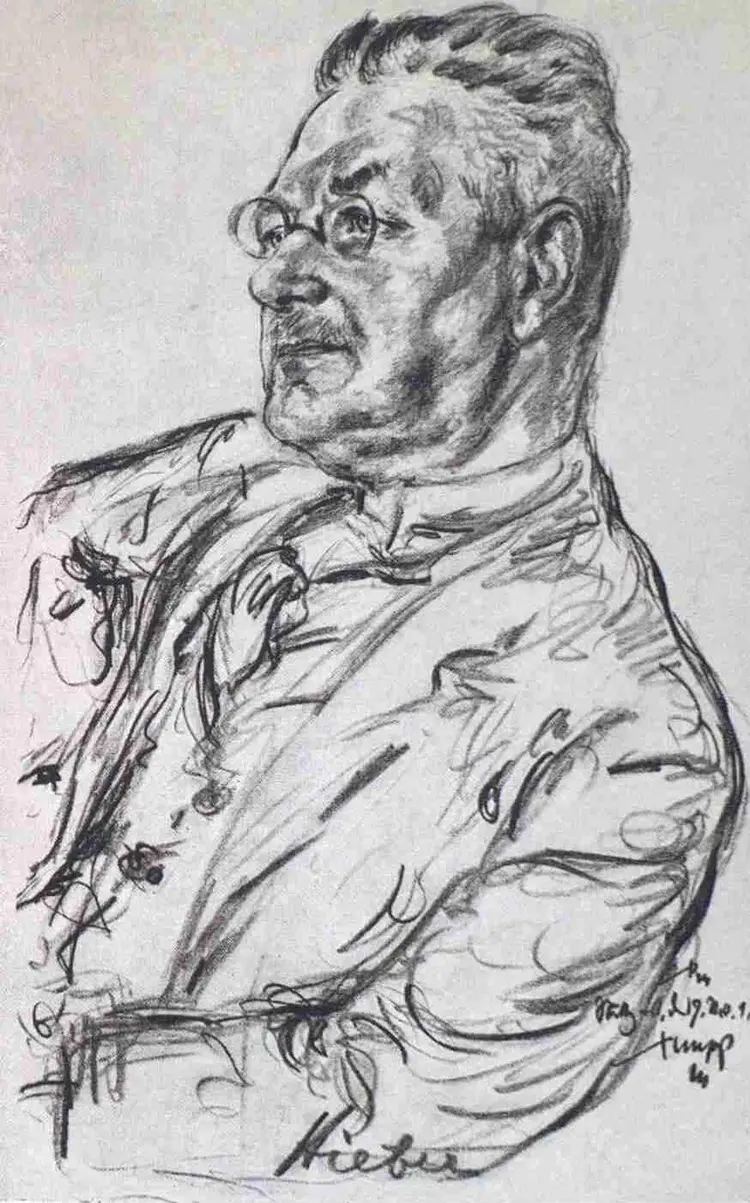 Emil Stumpps Portraitzeichnung des württembergischen Staats- und Kultministers Dr. Johannes von Hieber, in dessen Regierungsverantwortung das Gesetz vom 3. März 1924 entstanden ist.