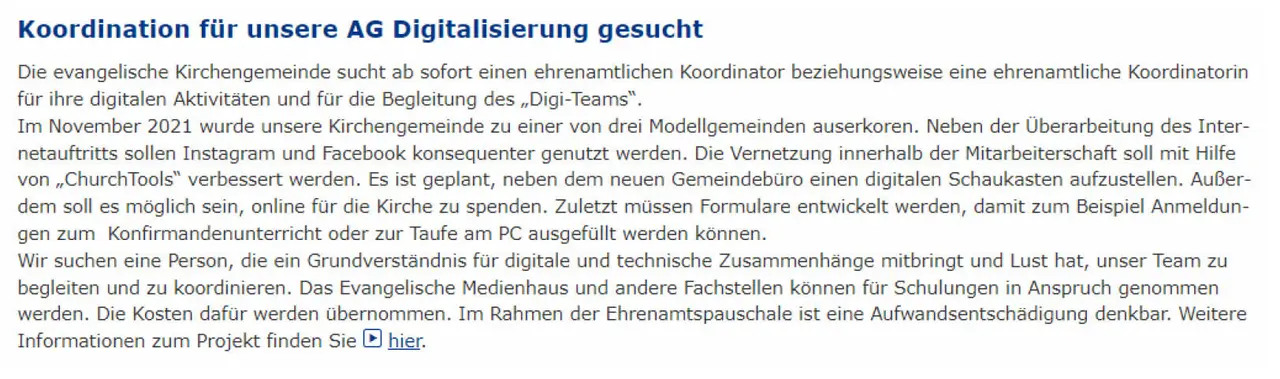 Stellenanzeige der Kirchengemeinde Eningen